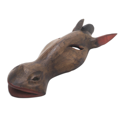 Wood mask, 'Brown Horse' - Hand-Carved Brown Albesia Wood Horse Mask from Bali