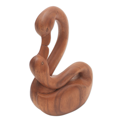 Wood sculpture, 'Mother Goose' - Suar Wood Mother and Child Goose Sculpture from Bali