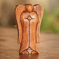 Handmade Suar Wood Angel Puzzle Box from Bali,'Angelic Protection'