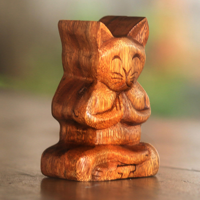 Wood puzzle box, Meditating Cat
