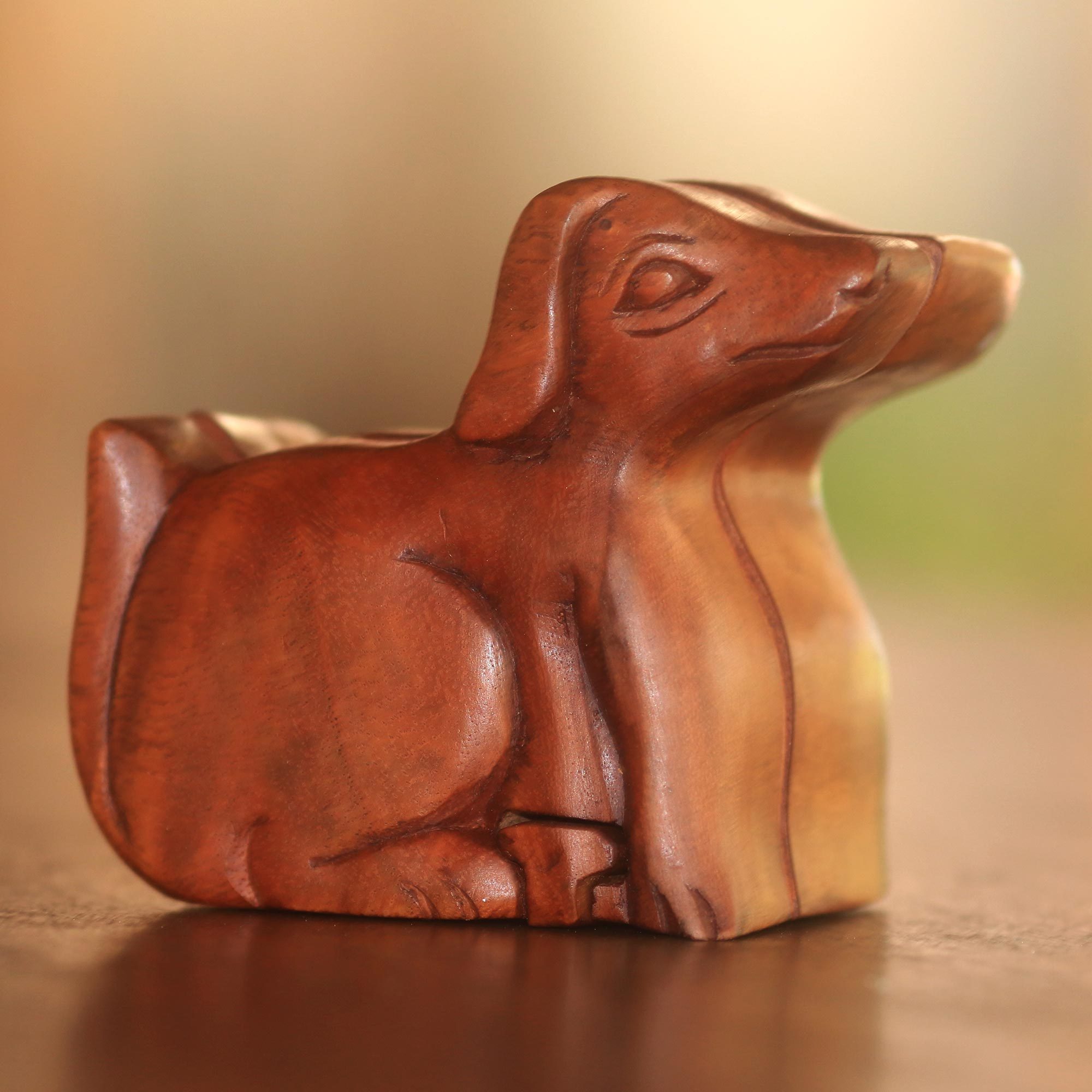 Handmade Suar Wood Dog Puzzle Box from Bali Playful Dog NOVICA