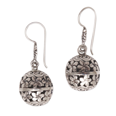 Sterling silver dangle earrings, 'Frangipani Lanterns' - Frangipani Flower Sterling Silver Dangle Earrings from India