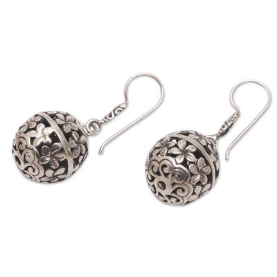 Sterling silver dangle earrings, 'Frangipani Lanterns' - Frangipani Flower Sterling Silver Dangle Earrings from India