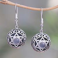 Moonstone dangle earrings, 'Six Points'