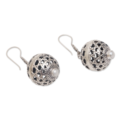 Cultured pearl dangle earrings, 'Kintamani Lanterns' - Round Cultured Pearl Dangle Earrings from Bali