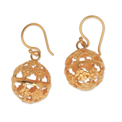 Gold plated sterling silver dangle earrings, 'Floral Lanterns' - Floral Gold Plated Sterling Silver Dangle Earrings from Bali