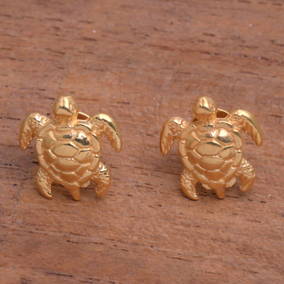 Pendientes de tuerca de plata de primera ley recubierta de oro - Pendientes tortuga de plata de primera ley recubierta de oro