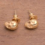 Gold plated sterling silver stud earrings, 'Skull Kingdom' - Gold Plated Sterling Silver Skull Earrings from Bali