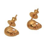 Gold plated sterling silver stud earrings, 'Skull Kingdom' - Gold Plated Sterling Silver Skull Earrings from Bali