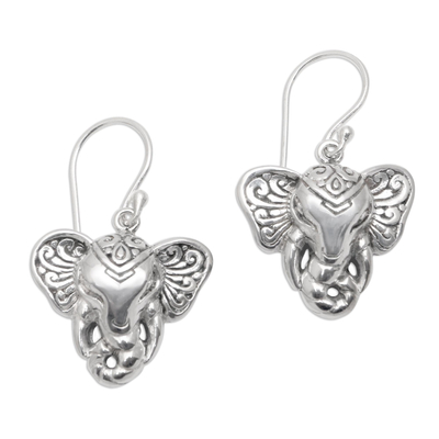 Sterling silver dangle earrings, 'Elephant King' - Sterling Silver Elephant Dangle Earrings from Bali