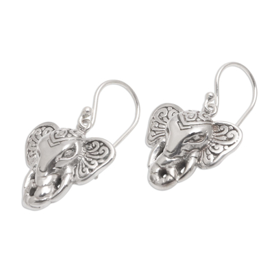 Sterling silver dangle earrings, 'Elephant King' - Sterling Silver Elephant Dangle Earrings from Bali