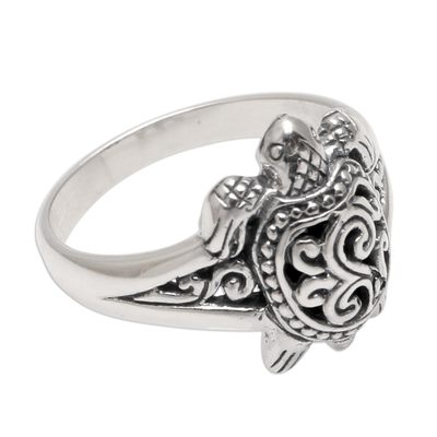 Sterling silver band ring, 'Ancient Turtle' - Sterling Silver Sea Turtle Band Ring from Bali