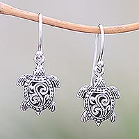 Sterling silver dangle earrings, 'Ancient Turtle' - Sterling Silver Sea Turtle Dangle Earrings from Bali