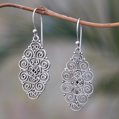 Sterling silver dangle earrings, 'Heavenly Clouds' - Sterling Silver Scroll Work Dangle Earrings from Bali