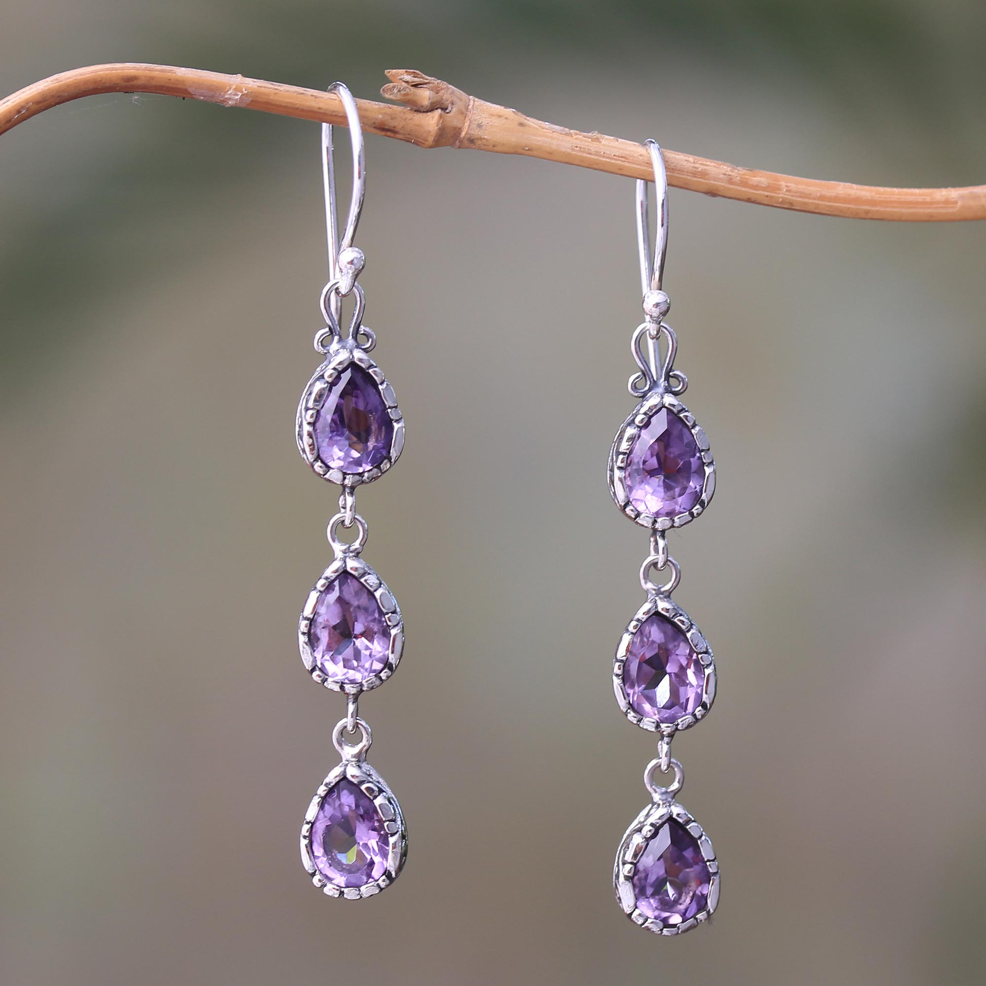 4-Carat Teardrop Amethyst Dangle Earrings from Bali - Eternity Drop ...