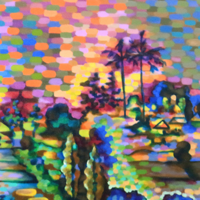 „Landschaft in Bukit Jati“ (2018) – Mehrfarbige expressionistische Landschaftsmalerei aus Bali 2018