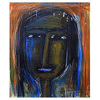 'Self Portrait' - Signed Expressionist Self Portrait Painting from Bali