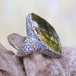 Gold accented lemon quartz cocktail ring, 'Sky Arc' - Gold Accented Lemon Quartz Cocktail Ring from Bali