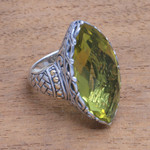 Gold accented lemon quartz cocktail ring, 'Sky Arc' - Gold Accented Lemon Quartz Cocktail Ring from Bali
