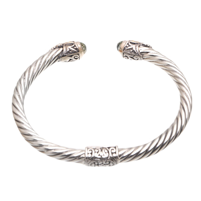 Gold accented prasiolite cuff bracelet, 'Twisting Tendrils' - Gold Accented Prasiolite Cuff Bracelet from Bali