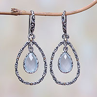Gold accented chalcedony dangle earrings, 'Eternity Dew in Blue' - Gold Accented Blue Chalcedony Dangle Earrings from Bali