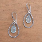 Gold accented chalcedony dangle earrings, 'Eternity Dew in Blue' - Gold Accented Blue Chalcedony Dangle Earrings from Bali