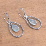 Gold accented chalcedony dangle earrings, 'Eternity Dew in Blue' - Gold Accented Blue Chalcedony Dangle Earrings from Bali