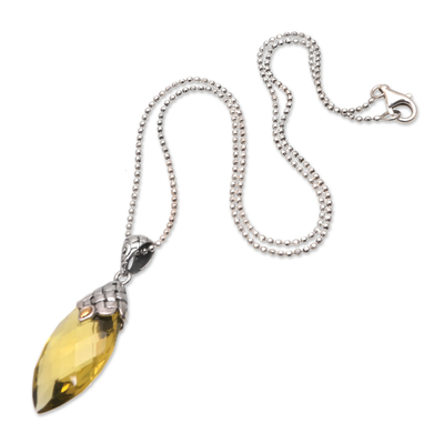 Gold accented quartz pendant necklace, 'Pure Sparkle' - Gold Accented 20-Carat Quartz Pendant Necklace from Bali