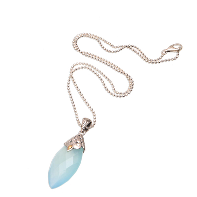 Gold accented chalcedony pendant necklace, 'Pure Sparkle' - Gold Accented 15-Carat Chalcedony Pendant Necklace from Bali