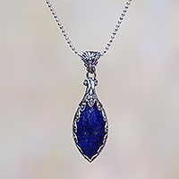 Gold accented lapis lazuli pendant necklace, 'Vine Wreath' - Gold Accented 18-Carat Lapis Lazuli Pendant Necklace