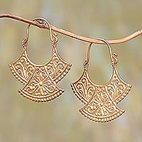 Gold plated hoop earrings, 'Alam Kintamani' - Curved 18k Gold Plated Drop Earrings from Bali