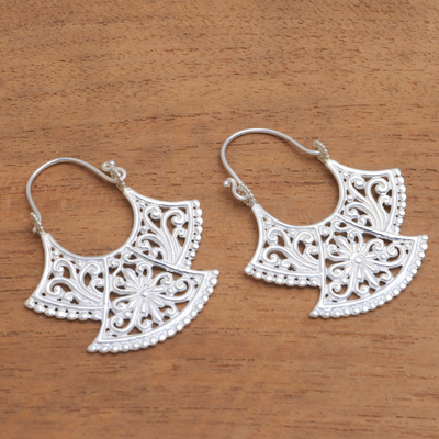 Sterling silver plated drop earrings, 'Alam Kintamani' - Curved Silver Plated Drop Earrings from Bali