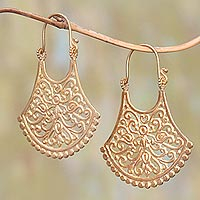 Gold plated drop earrings, 'Alam Bali' - Openwork 18k Gold Plated Brass Drop Earrings from Bali