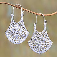 Sterling silver plated drop earrings, 'Alam Bali' - Openwork Silver Plated Drop Earrings from Bali