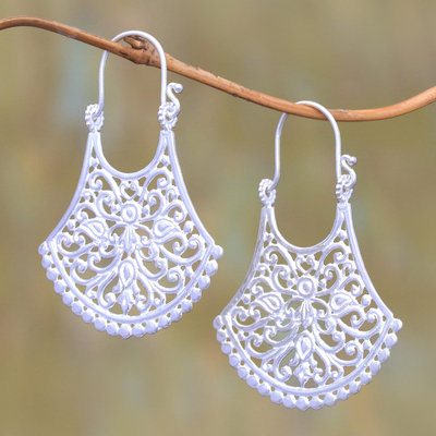 Sterling silver plated drop earrings, 'Alam Bali' - Openwork Silver Plated Drop Earrings from Bali