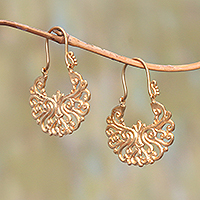 Gold plated drop earrings, 'Alam Happiness' - Round Gold Plated Brass Drop Earrings from Bali