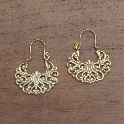Gold plated drop earrings, 'Alam Happiness' - Round Gold Plated Brass Drop Earrings from Bali