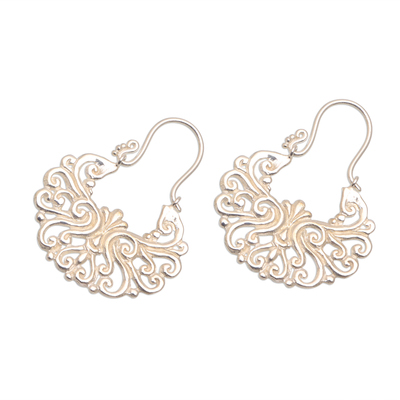 Sterling silver plated drop earrings, 'Alam Happiness' - Round Sterling Silver Plated Drop Earrings from Bali