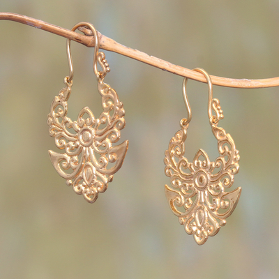 Gold plated drop earrings, 'Angelic Alam' - Artisan Crafted Gold Plated Brass Drop Earrings from Bali