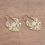 Gold plated drop earrings, 'Angelic Alam' - Artisan Crafted Gold Plated Brass Drop Earrings from Bali