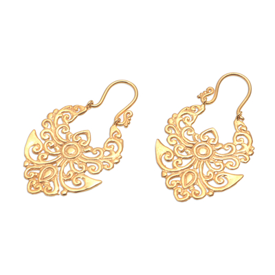 Gold plated drop earrings, 'Angelic Alam' - Artisan Crafted Gold Plated Brass Drop Earrings from Bali