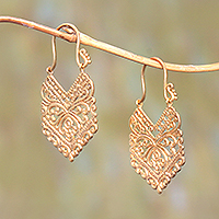 Gold plated drop earrings, 'Pura Majesty' - Angular Gold Plated Brass Drop Earrings from Bali