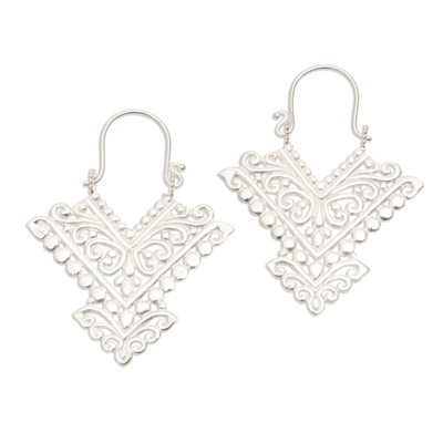 Sterling silver plated drop earrings, 'Glamorous Pura' - Pointed Sterling Silver Plated Drop Earrings from Bali