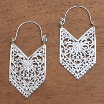 Sterling silver plated drop earrings, 'Luxurious Pura' - Sterling Silver Plated Arrow Drop Earrings from Bali