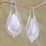 Sterling silver plated drop earrings, 'Suku Shield' - Gleaming Sterling Silver Plated Drop Earrings from Bali