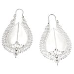 Sterling silver plated drop earrings, 'Suku Shield' - Gleaming Sterling Silver Plated Drop Earrings from Bali