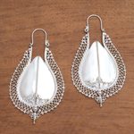 Sterling silver plated drop earrings, 'Suku Shield' - Gleaming Sterling Silver Plated Drop Earrings from Bali