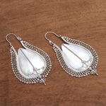 Sterling silver plated drop earrings, 'Suku Shield' - Gleaming Sterling Silver Plated Drop Earrings from Bali