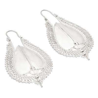 Sterling silver plated drop earrings, 'Suku Shield' - Gleaming Sterling Silver Plated Drop Earrings from Bali