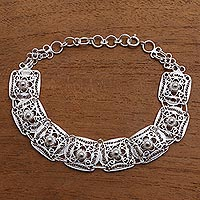 Sterling silver filigree link bracelet, 'Beautiful Squares' - Sterling Silver Filigree Square Link Bracelet from Java